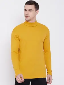 Aesthetic Bodies Men Mustard Yellow Self Design Turtle Neck T-shirt