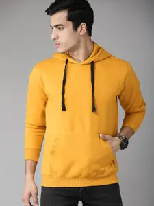 The Roadster Lifestyle Co Men Mustard Yellow Solid Hooded Sweatshirt
