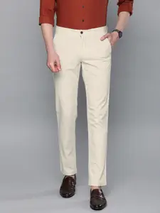 Louis Philippe Sport Men Off-White & Brown Slim Fit Printed Regular Trousers