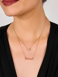 AQUASTREET Rose Gold-Plated & Cubic Zirconia Studded Layered Pendant With Chain