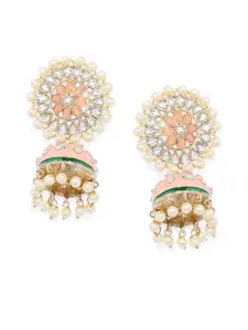 Kord Store Peach-Coloured & Gold-Toned Dome Shaped Jhumkas