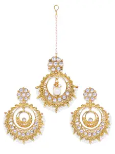 Kord Store Gold-Plated & White Maang Tikka with Earrings