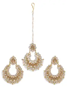 Kord Store Gold-Plated & White Maang Tikka with Earrings