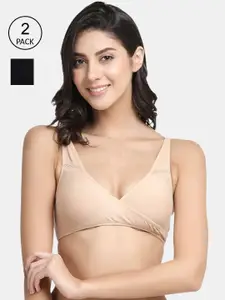 Inner Sense Pack Of 2  Black & Nude-Coloured Solid Non-Wired Non Padded Sustainable Maternity Bra