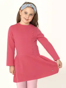 Cherry Crumble Girls Pink Solid Fit and Flare Knit Dress