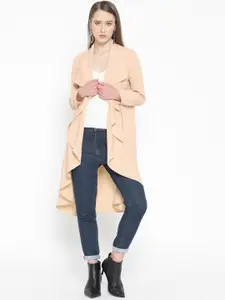 JC Collection Women Beige Solid Waterfall Longline Shrug