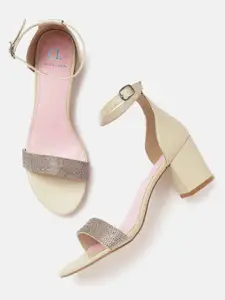 Carlton London Women Off-White & Grey Embellished Heels