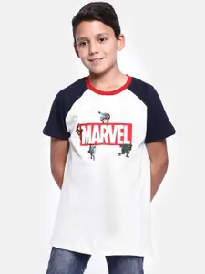 YK Marvel Boys White  Navy Blue Avengers Spiderman Print Round Neck Pure Cotton T-shirt