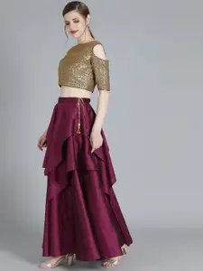 Ethnovog Golden Made to Measure Layered Lehenga with Blouse