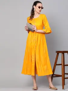 Libas Women Yellow & Golden Block Print Maxi Dress