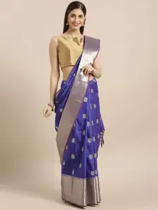 Varkala Silk Sarees Blue Silk Blend Woven Design Paithani Saree