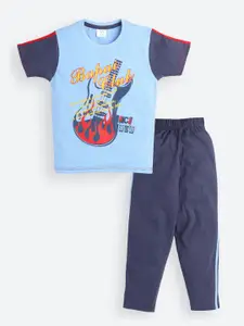 Todd N Teen Boys Blue Printed T-shirt with Pyjamas