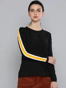 DILLINGER Women Black Solid Round Neck Pure Cotton T-shirt
