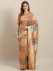 Saree mall Peach-Coloured & Golden Woven Design Saree