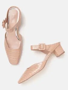 Allen Solly Women Peach-Coloured Croc Textured Pumps