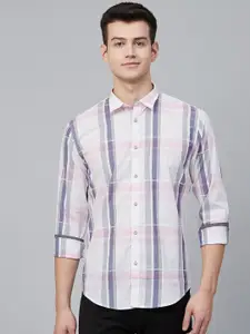 Blackberrys Men White & Pink Slim Fit Checked Casual Shirt