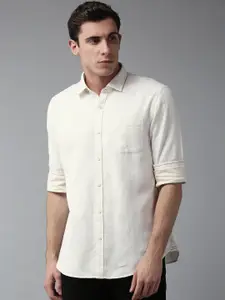 Blackberrys Men Off-White Slim Fit Self-Design Casual Shirt