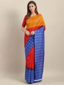 Saree mall Red & Mustard Yellow Colourblocked Bhagalpuri Saree