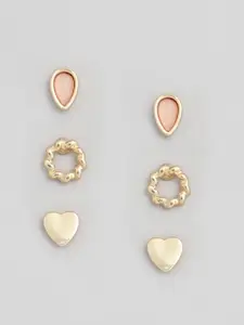 Accessorize London Set of 3 Heart Teardrop Stud Earrings