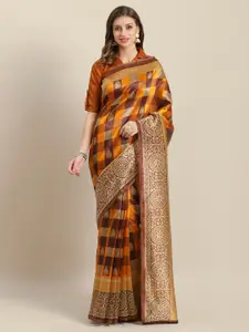 Saree mall Brown& Mustard Yellow Printed Bhagalpuri Saree