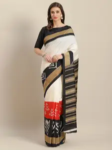Saree mall Cream-Coloured & Red Printed Bhagalpuri Saree