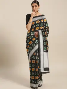 Saree mall Black & Green Printed Bhagalpuri Saree