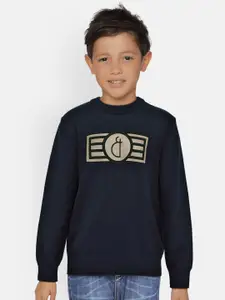 Gini and Jony Boys Navy Blue Printed Pullover Sweater
