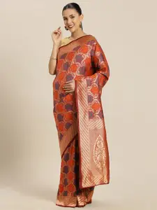 Mitera Maroon Silk Blend Woven Design Kanjeevaram Saree