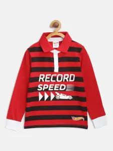 toothless Boys Red & Black Hot Wheels Striped Polo Collar Pure Cotton T-Shirt