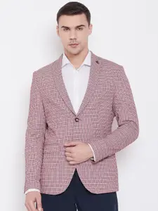 Blackberrys Men Red & Grey Slim Fit Checked Single-Breasted Blazer