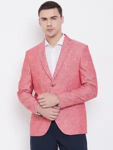 Blackberrys Men Pink Solid Linen Slim Fit Single-Breasted Smart Casual Blazer