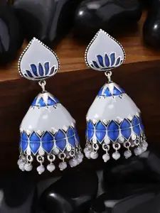 Peora Silver-Plated & Silver-Toned Dome Shaped Jhumkas