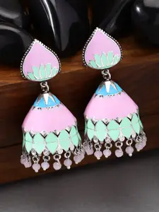 Peora Silver-Plated & Purple Dome Shaped Jhumkas