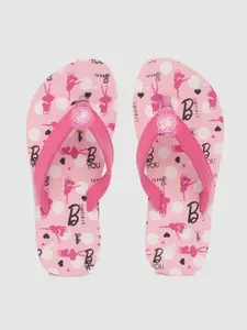 toothless Girls Pink & White Printed Barbie Thong Flip-Flops