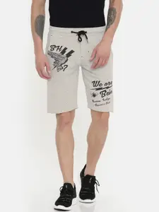 Being Human Men Grey Melange & Black Printed Regular Fit Regular Shorts