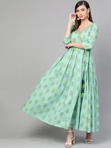 Idalia Women Green & Grey Printed Maxi Dress