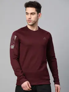 Alcis Men Burgundy Solid Training Sweatshirt with Printed Detail