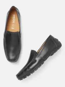 Geox Men Black Solid Leather Driving Shoes