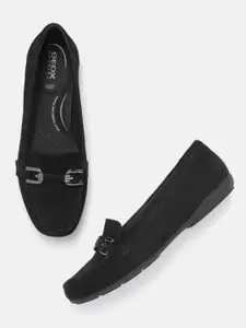 Geox Women Black Solid Leather Loafers