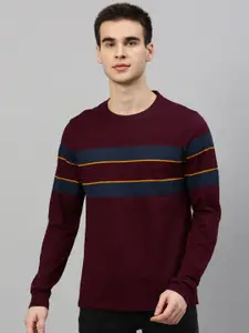 Harvard Men Brown  Charcoal Grey Striped Round Neck Pure Cotton T-shirt