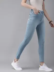 The Roadster Lifestyle Co Women Blue Super Skinny Fit High-Rise Clean Look Stretchable Cropped Jeans