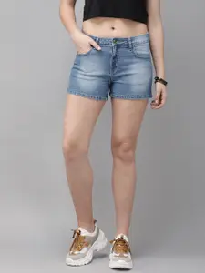 Roadster Women Blue Solid Regular Fit Denim Shorts