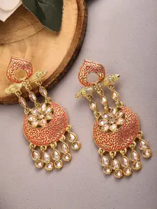 Rubans Gold-Toned & Red Crescent Shaped Drop Earrings