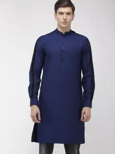 The Indian Garage Co Men Navy Blue Woven Design Straight Kurta