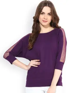 Miss Chase Women Purple Solid Pure Cotton Top