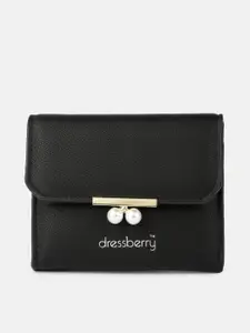 DressBerry Women Black Solid Three Fold Wallet