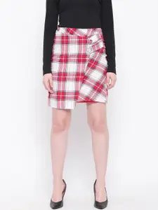 Marie Claire Women White & Red Checked Wrap Skirt