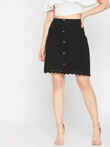 Marie Claire Women Black Solid Straight Mini Skirt