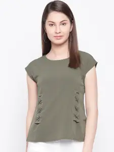 Marie Claire Women Olive Green Solid Top
