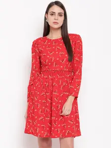 Marie Claire Women Red & Yellow Printed A-Line Dress